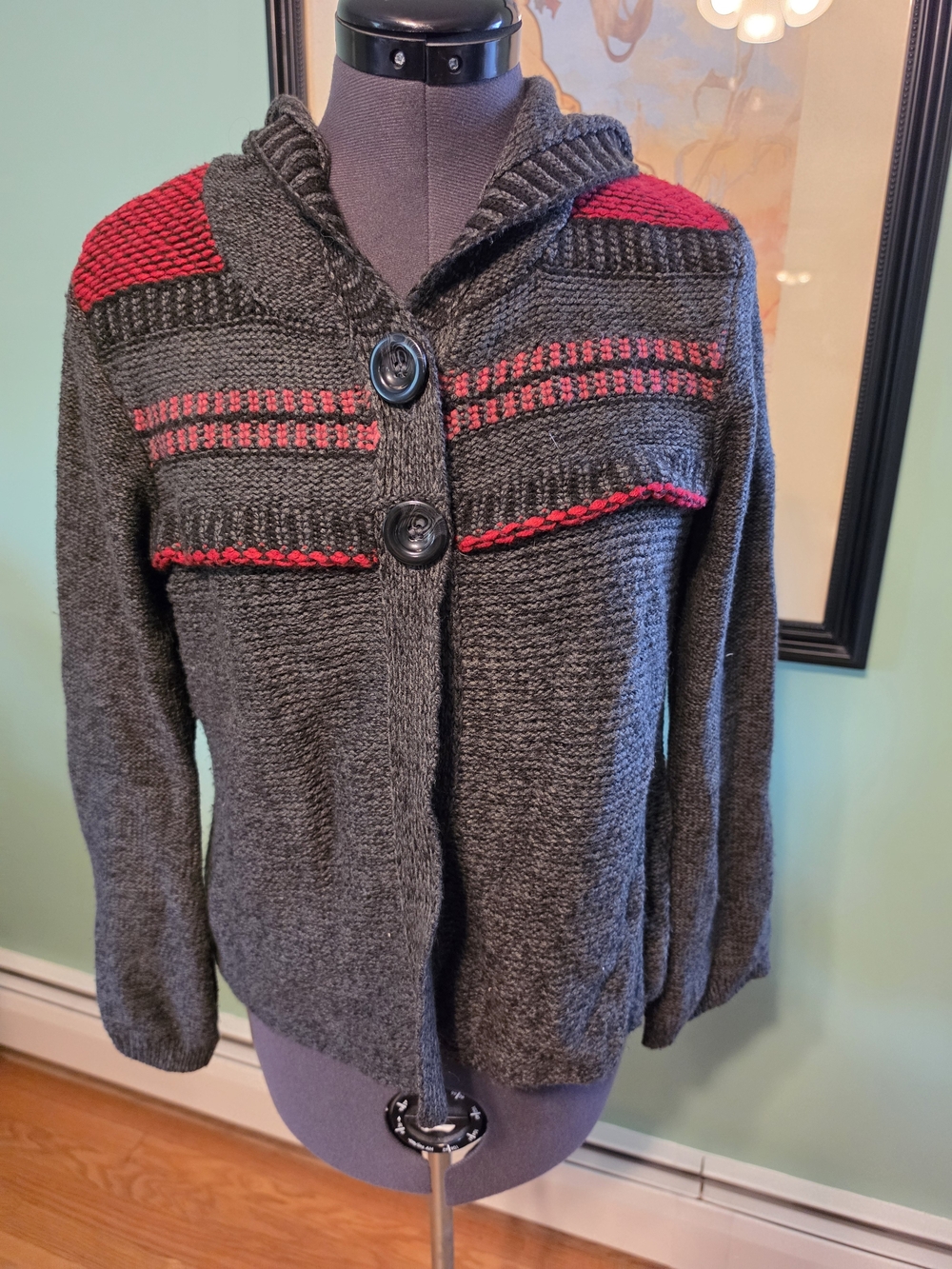 Style & Co. Gray Sweater Cardigan with Red Accents